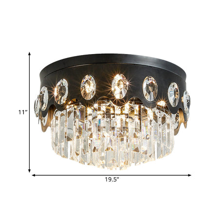 Contemporary Black Tiered Crystal Flush Ceiling Light - Great Room Mount Lamp