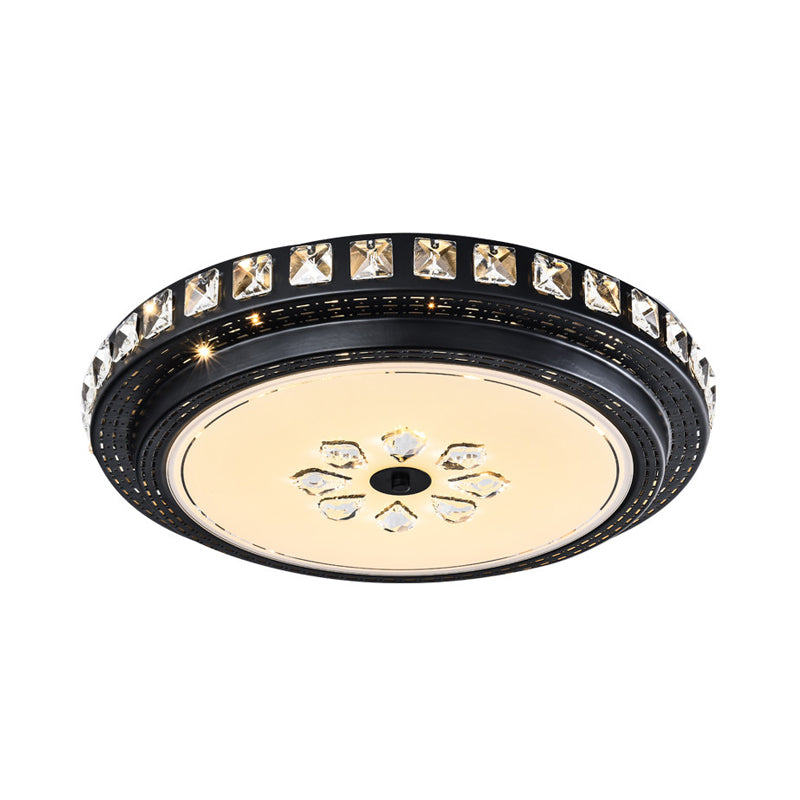 Modern Led Crystal Flushmount Lamp In Black For Sleek Bedroom Lighting