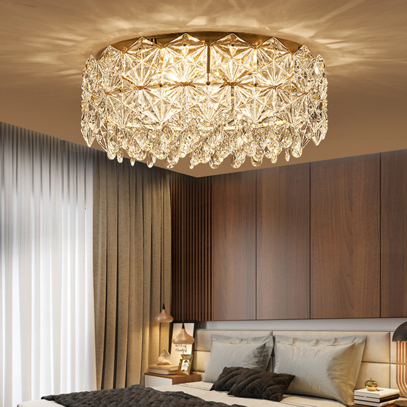 Modern Drum Crystal Flush Mount Ceiling Light With 4/6 Heads - 16.5’/20.5’ Width Clear / 16.5’