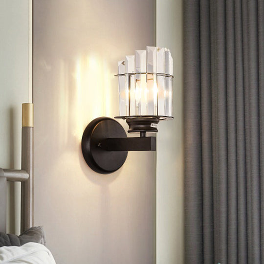 Traditional Crystal Black Cylinder Wall Sconce Light With 1 Bulb Ideal For Sitting Room Decor