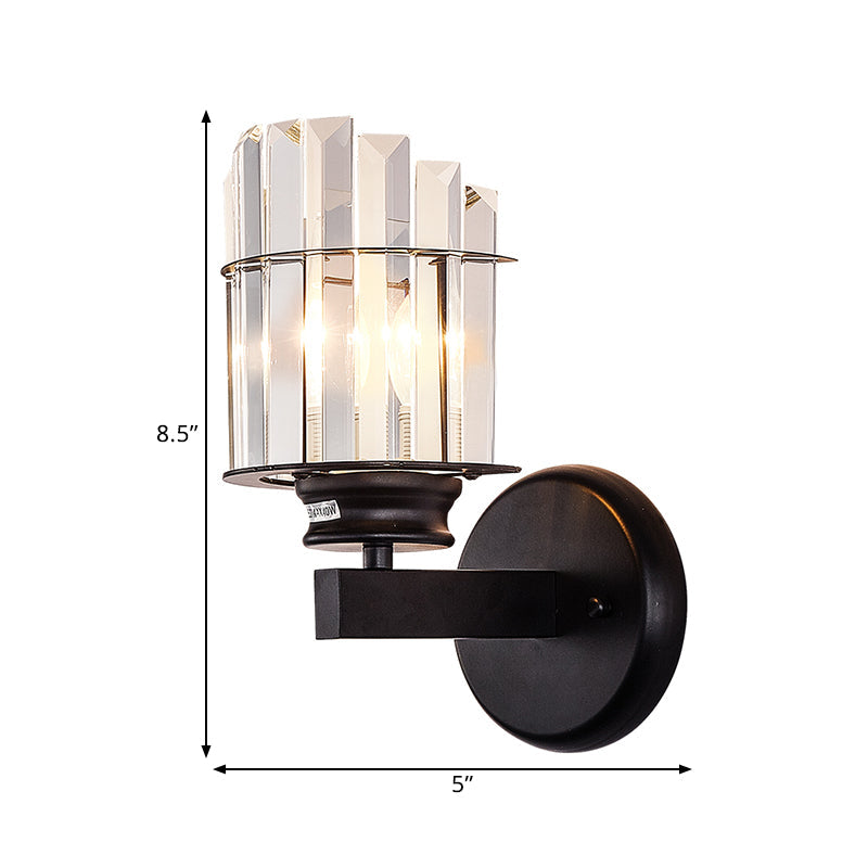 Traditional Crystal Black Cylinder Wall Sconce Light With 1 Bulb Ideal For Sitting Room Decor