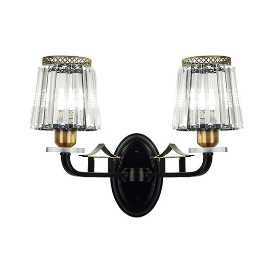 Traditional Crystal Wall Sconce With Dual Black Tapered Bedchamber Lights