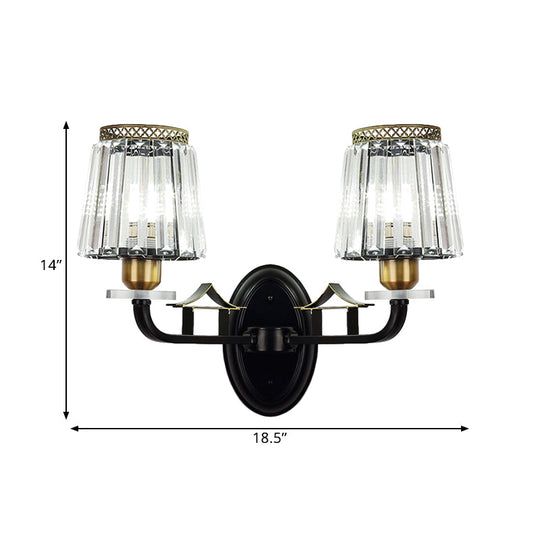 Traditional Crystal Wall Sconce With Dual Black Tapered Bedchamber Lights