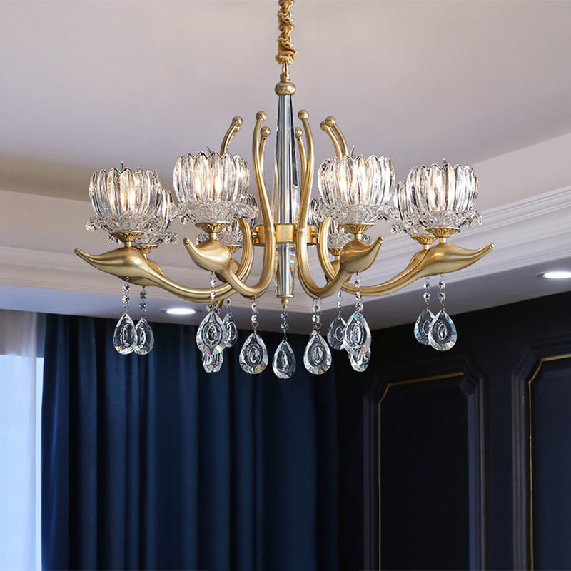 Swirling Arms Crystal Floral Pendant Chandelier - Modern 6/8 Bulbs Elegant Draping Perfect For
