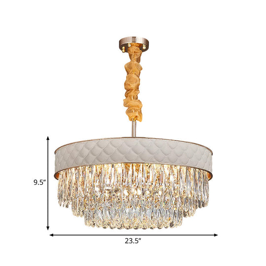 Contemporary Crystal Raindrops Chandelier - White 9/15 Heads Drum Ceiling Pendant (19.5’/23.5’ Wide)