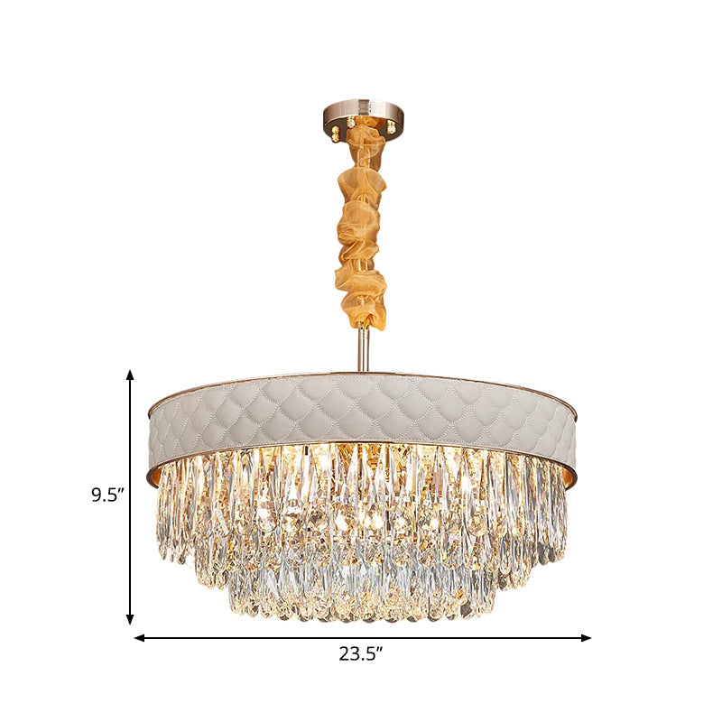 Contemporary Crystal Raindrops Drum Ceiling Chandelier - White 9/15 Heads 19.5/23.5 Wide