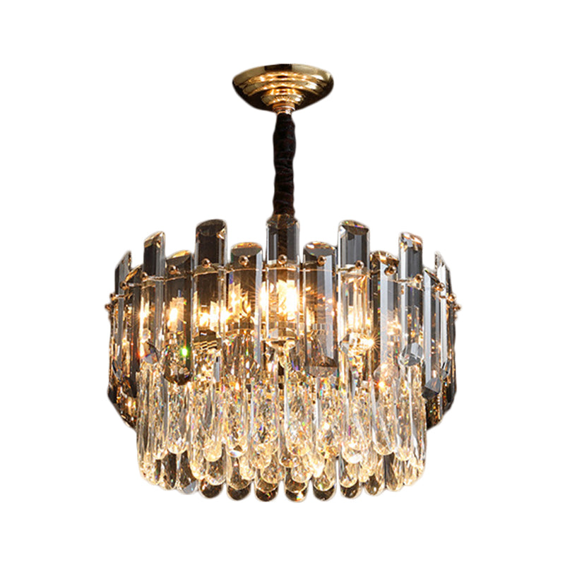 Modern Crystal Prismatic Drum Suspension Lamp With 6 Bulbs - Clear Dinning Hall Chandelier
