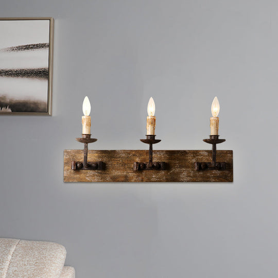 Rustic Candelabra Wall Light Fixture - 1/2/3-Bulb Metallic Lamp In Brown With Wood Backplate