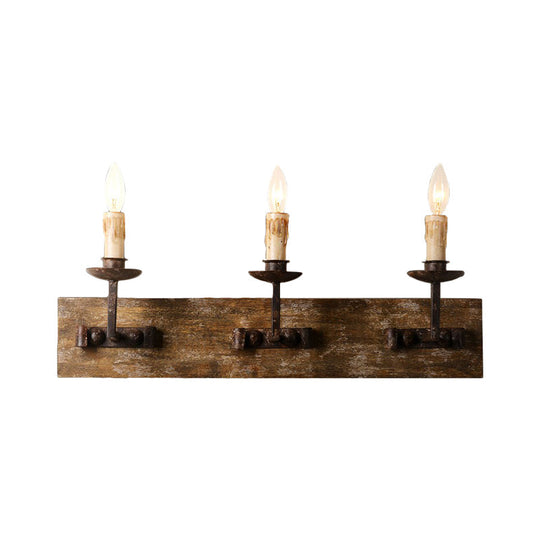 Rustic Candelabra Wall Light Fixture - 1/2/3-Bulb Metallic Lamp In Brown With Wood Backplate