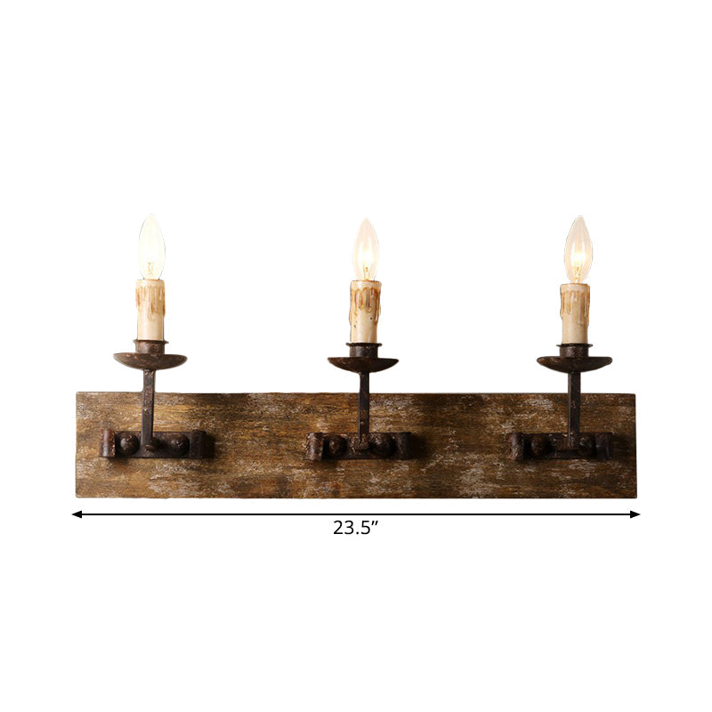 Rustic Candelabra Wall Light Fixture - 1/2/3-Bulb Metallic Lamp In Brown With Wood Backplate