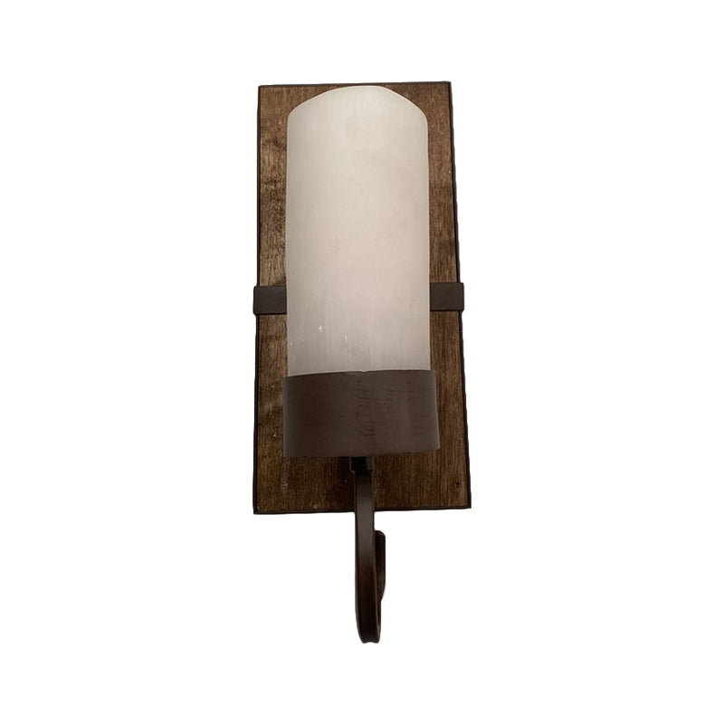 Farmhouse Wall Mounted Lamp: White Glass Cylinder Shade With Brown Finish