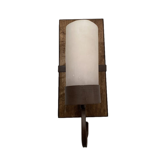 Farmhouse Wall Mounted Lamp: White Glass Cylinder Shade With Brown Finish