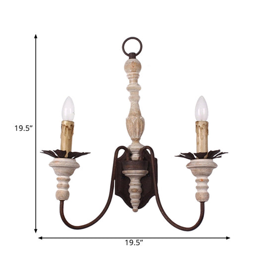 Country Style Rust Metal Wall Light Fixture With Curved Arms - 2 Bulb Indoor Candle Lamp