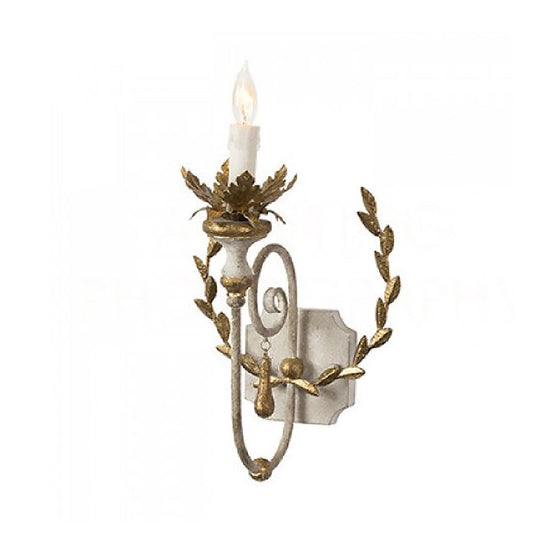 Metallic Gold Farmhouse Wall Lamp With Vine Decor - Mount Candelabra