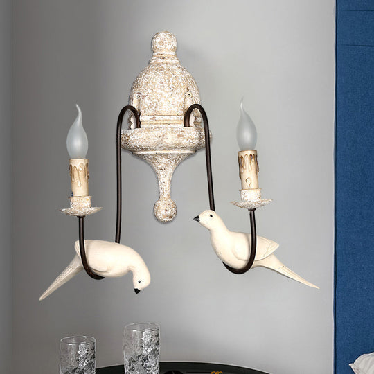 Countryside 1/2-Light Brown Wall Lamp With Bird Deco - Candelabra Indoor Mount Lighting Fixture