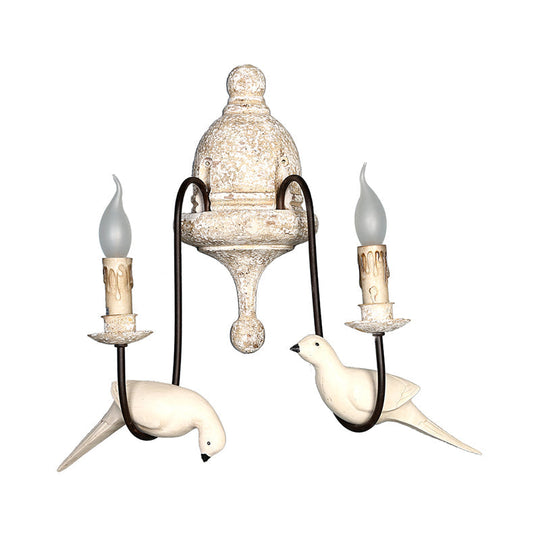 Countryside 1/2-Light Brown Wall Lamp With Bird Deco - Candelabra Indoor Mount Lighting Fixture
