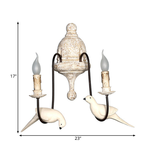 Countryside 1/2-Light Brown Wall Lamp With Bird Deco - Candelabra Indoor Mount Lighting Fixture