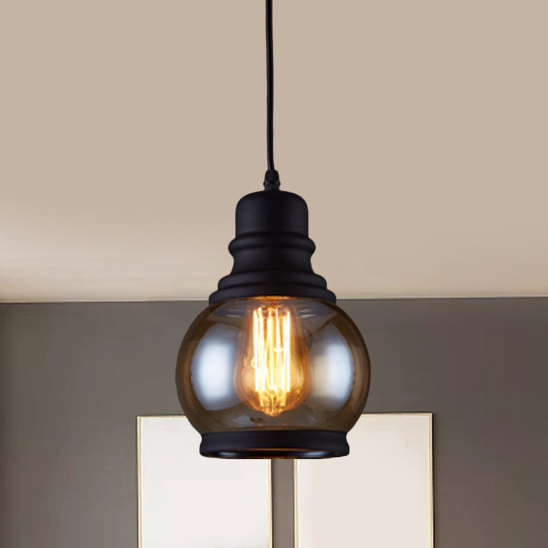 Industrial Pendant Light Kit - Clear Glass Black Finish Jar Shape 1 Head Ceiling Hang Fixture