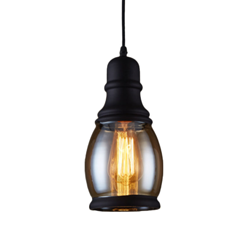 Industrial Pendant Light Kit - Clear Glass Black Finish Jar Shape 1 Head Ceiling Hang Fixture