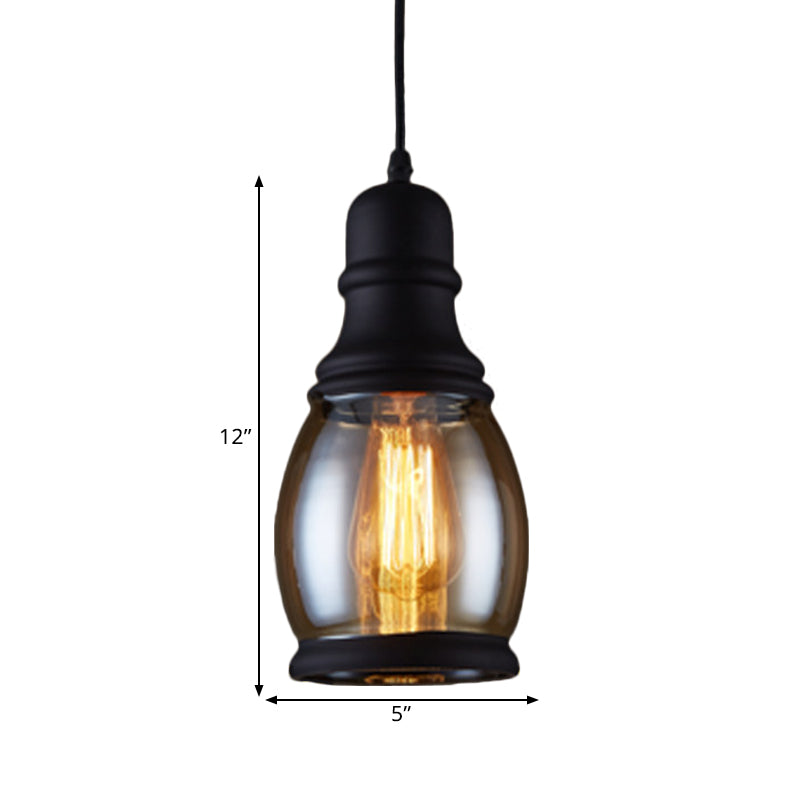 Industrial Pendant Light Kit - Clear Glass Black Finish Jar Shape 1 Head Ceiling Hang Fixture