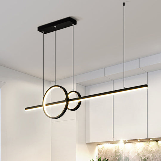 Modern Metallic Multi Pendant Chandelier: Round Liner Led Hanging Light Black/Gold Finish In