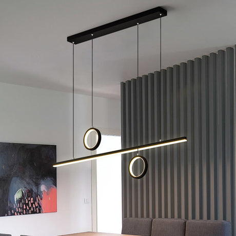 Black/Gold Metal Linear Led Chandelier Lamp - Multiple Hanging Lights Warm/White Glow