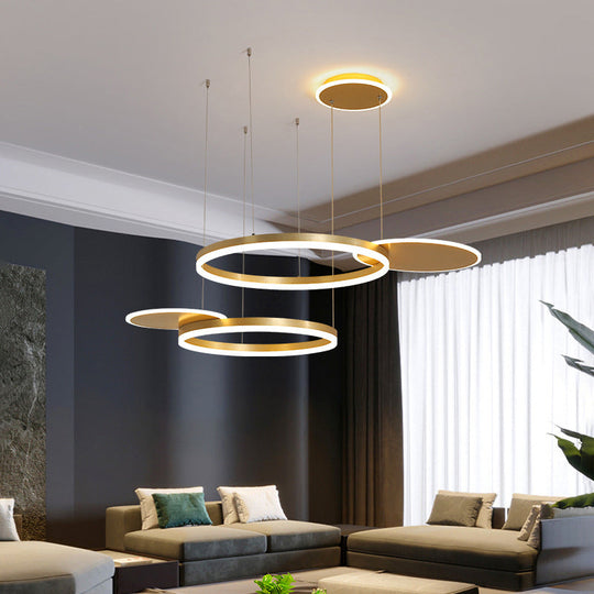 Modern Gold/Coffee Led Circular Multi Lamp Pendant Ceiling Fixture In Warm/White Light