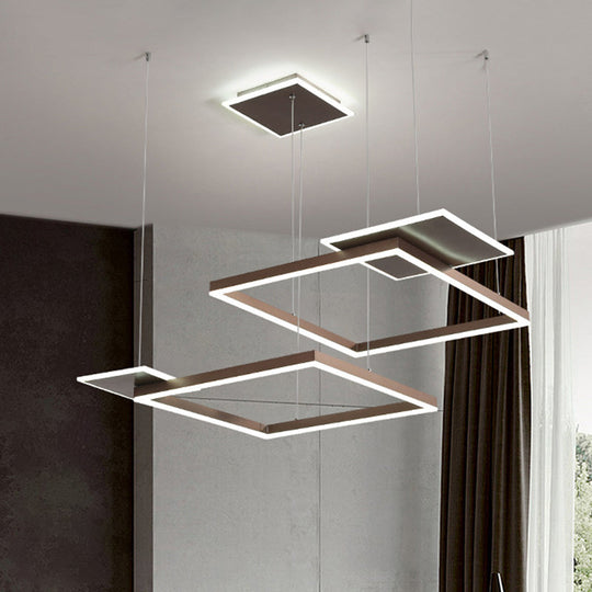 Gold/Coffee Square Led Chandelier Pendant Light With Warm/White - Modern Metal Ceiling Lamp