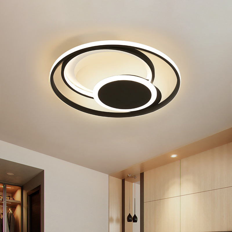 Hoop Bedroom Ceiling Light - Metal Led Flush Mount In Black 16’/19.5’ Wide Contemporary Style