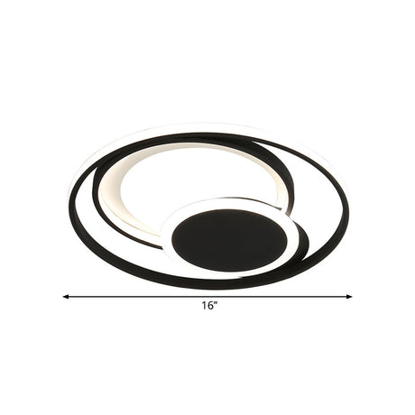 Hoop Bedroom Ceiling Light - Metal Led Flush Mount In Black 16’/19.5’ Wide Contemporary Style
