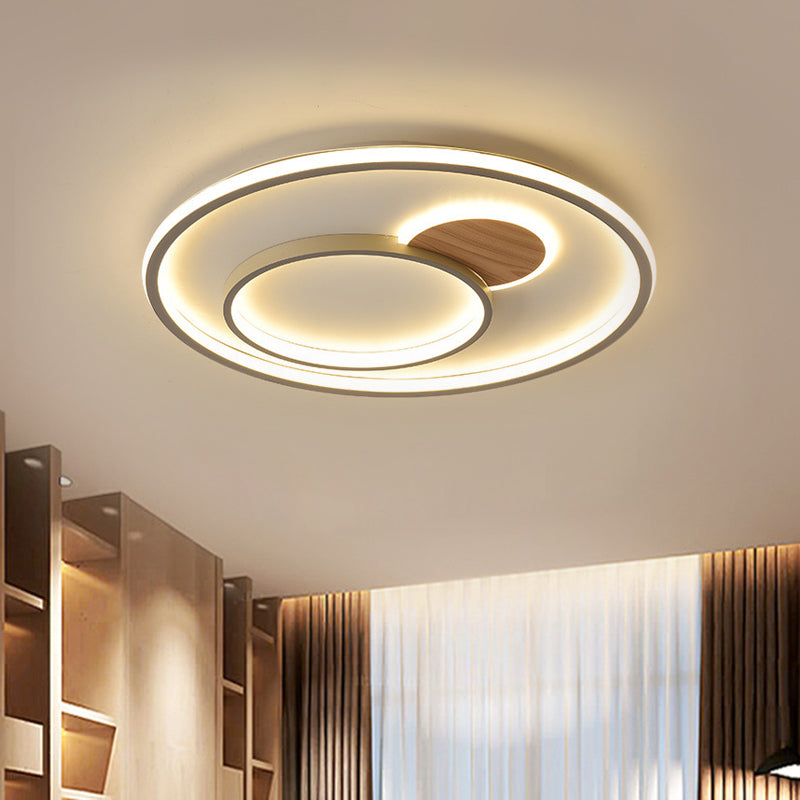 Modern Led Metallic Hoop Flush Light In Brown - Close To Ceiling Mount Warm/White 16.5’/20.5’