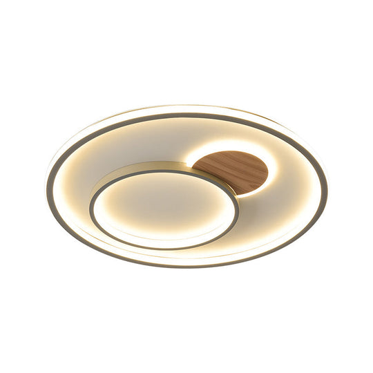 Modern Led Metallic Hoop Flush Light In Brown - Close To Ceiling Mount Warm/White 16.5/20.5 Dia