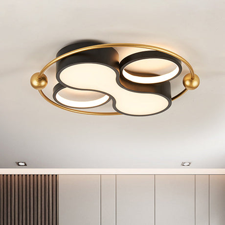 18/21.5 Metallic Geometric Flush Light - Black/Gold Led Ceiling Mounted Black-Gold / 18 Warm