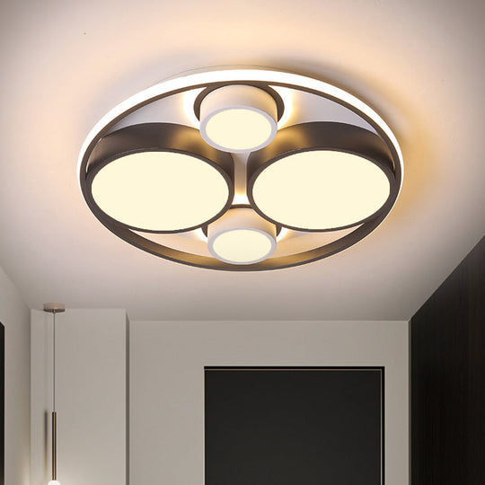 Modernist Metallic Black Round Led Flush Ceiling Light - Bedroom Mount 16.5/20.5 Wide / 16.5