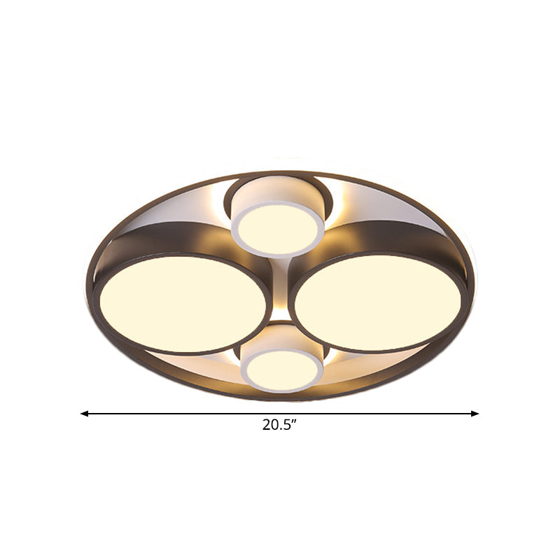 Modernist Metallic Black Round Led Flush Ceiling Light - Bedroom Mount 16.5/20.5 Wide