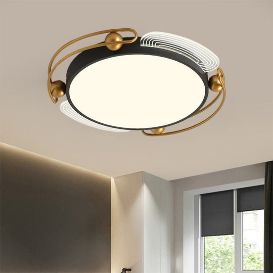 Modern Led Flush Light With Black And Gold Metallic Shade - Ceiling Lamp Fixture 16.5’/20.5’
