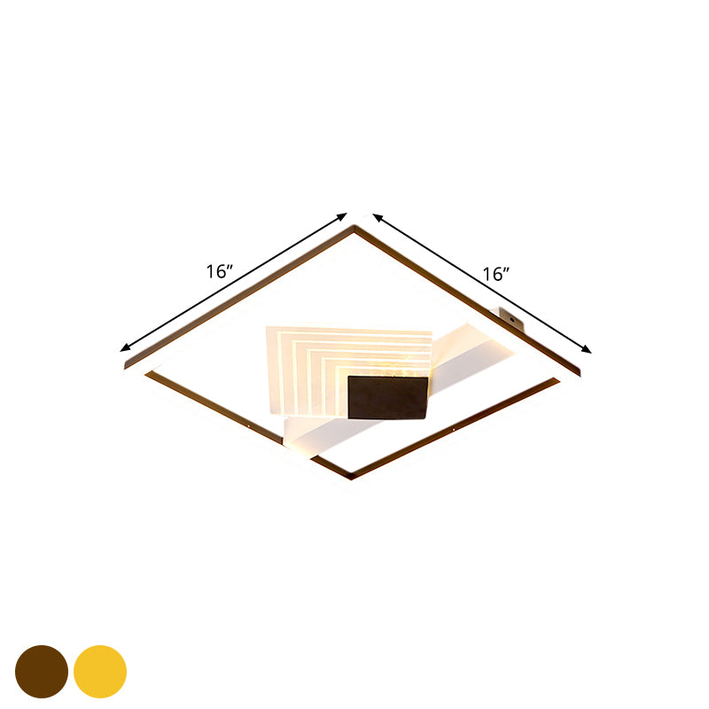 Contemporary Metallic Led Ceiling Light - Gold/Black Square Flush Mount In Warm/White 16’/19.5’ L