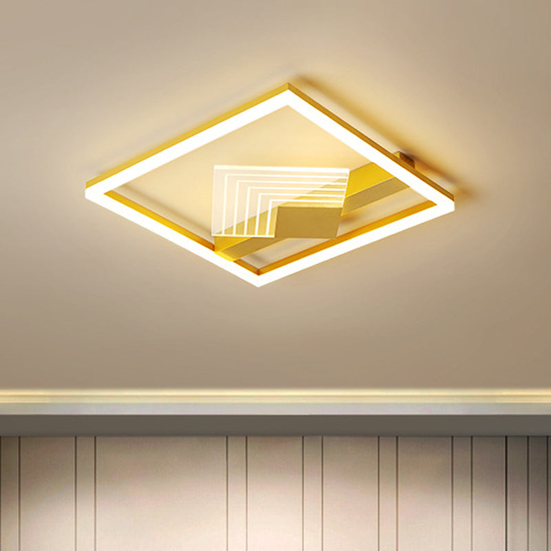 Contemporary Metallic Led Ceiling Light - Gold/Black Square Flush Mount In Warm/White 16’/19.5’ L