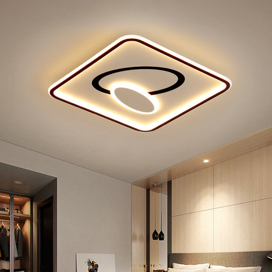 16’/19.5’ Modern Black & White Led Flush Mount Lamp - Square Metal Design Warm/White Light