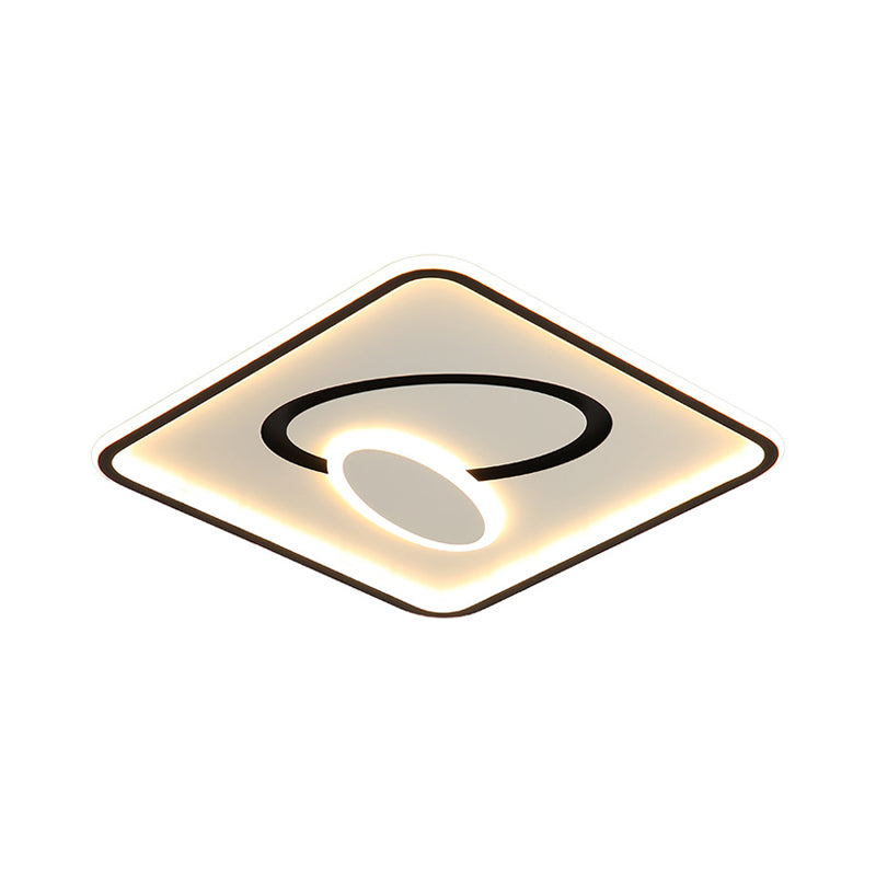16’/19.5’ Modern Black & White Led Flush Mount Lamp - Square Metal Design Warm/White Light