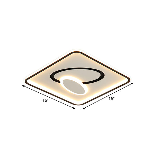 16’/19.5’ Modern Black & White Led Flush Mount Lamp - Square Metal Design Warm/White Light