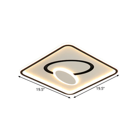 16/19.5 Modern Black & White Led Flush Mount Lamp - Square Metal Design Warm/White Light