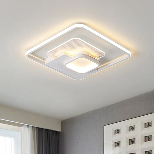 Modern Metallic Square Flush Ceiling Lamp With Led In Black/White & Warm/White 16.5’/20.5’ Wide