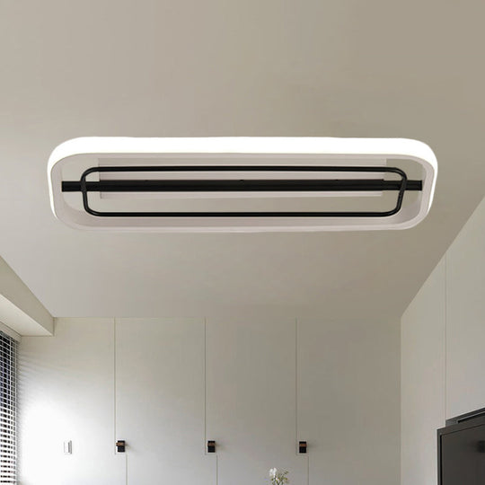 Flush Mounted Led Ceiling Light In Modern Metallic Black & White/Black Gold 16’/23.5’ Length