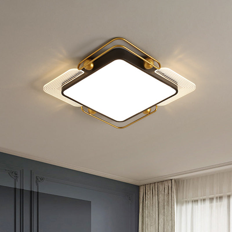 Modern Metal Led Ceiling Light In Black And Gold Square/Rectangular Flush Mount Dia