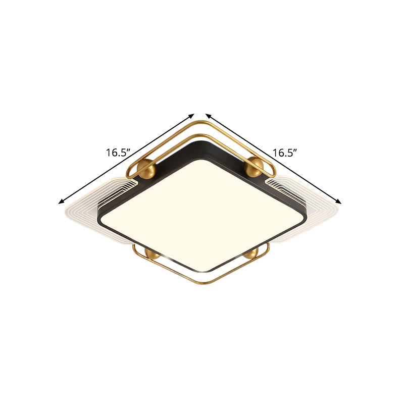 Modern Metal Led Ceiling Light In Black And Gold Square/Rectangular Flush Mount Dia 16.5’/20.5’/35.5
