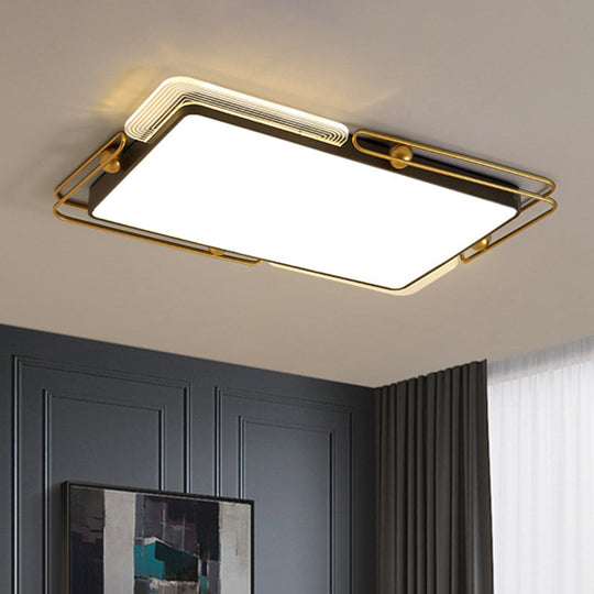 Modern Metal Led Ceiling Light In Black And Gold Square/Rectangular Flush Mount Dia