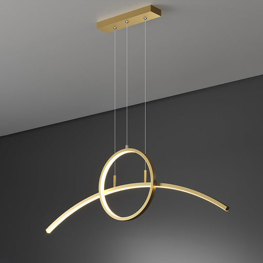 Minimalist Thin-Line Chandelier: Black/Gold Metal Dining Table Led Ceiling Light With Warm/White