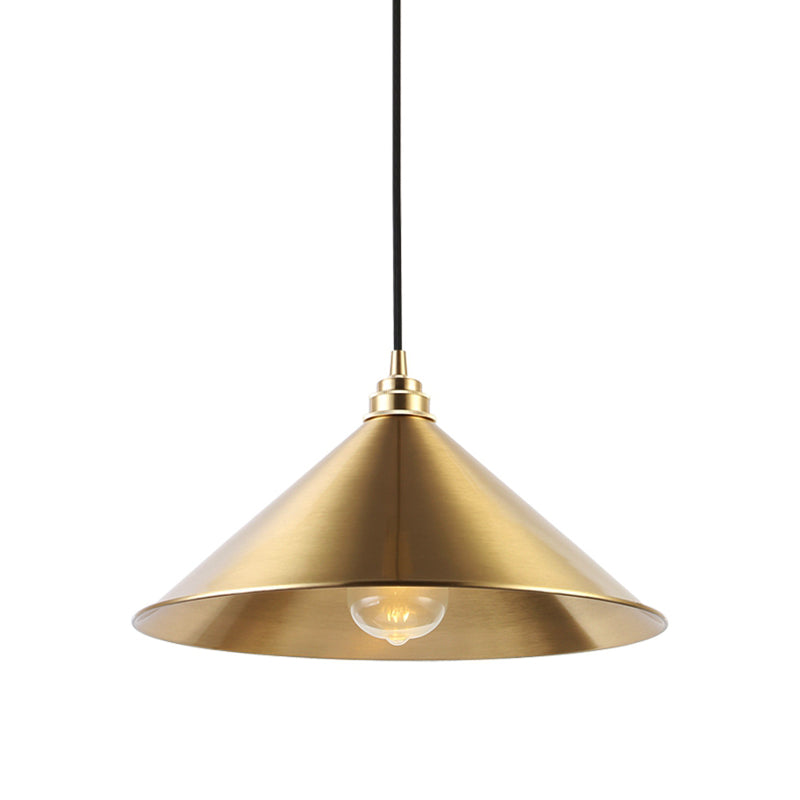 Metallic Vintage Brass Pendant Light With Conic Shade - Indoor Hanging Ceiling