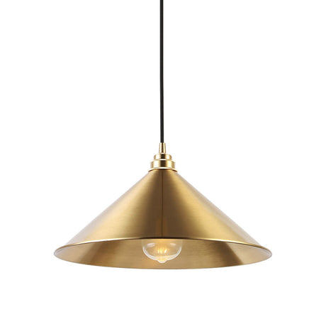 Conic Shade Metallic Pendant Light - Vintage Brass Indoor Ceiling Fixture With 1 Hanging